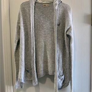 Hollister Light Gray Knit Hooded Cardigan size XS/S good condition